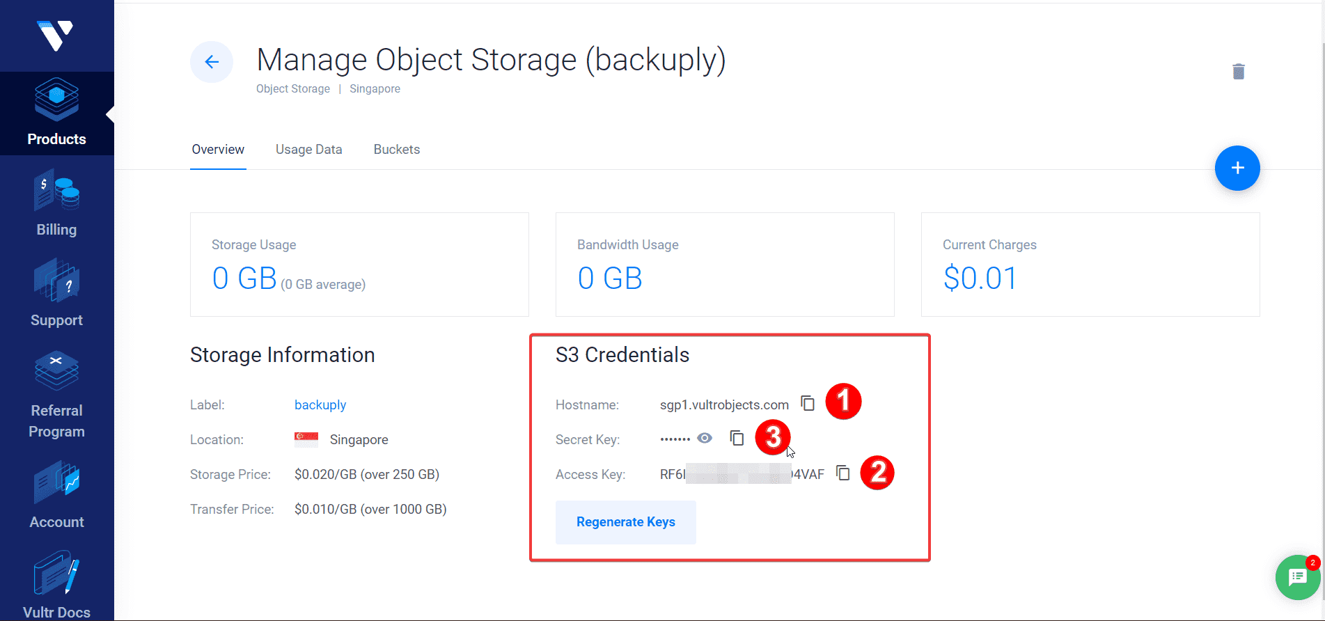 vultr-object-storage-creds