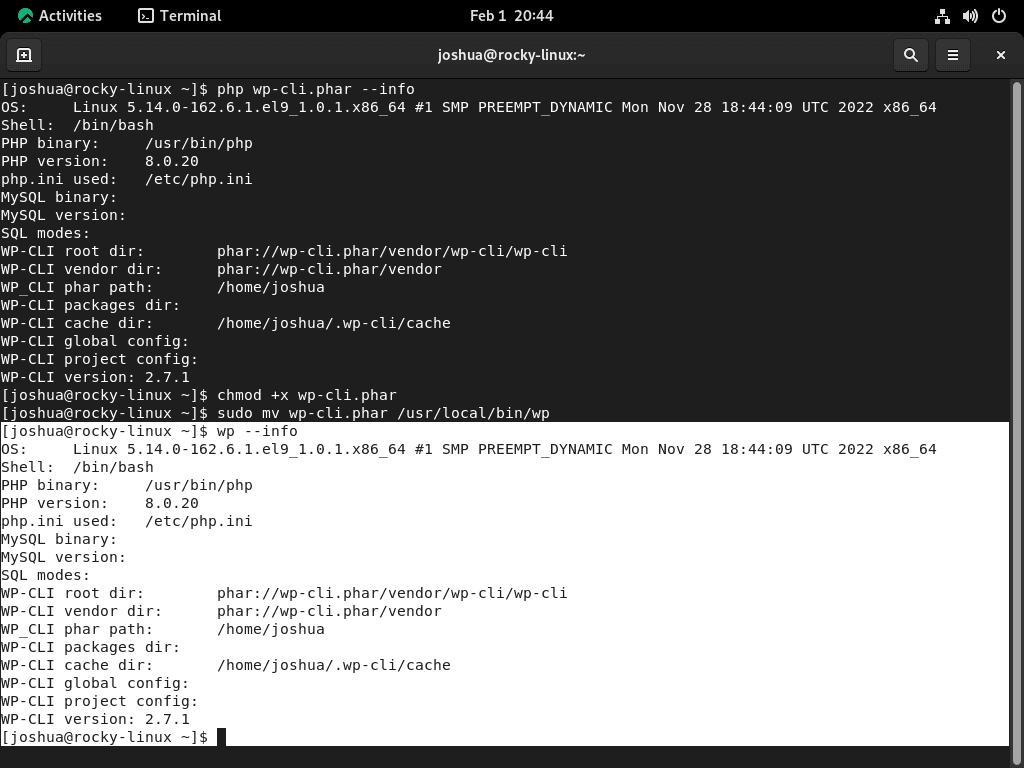 wp-cli-info-output-to-confirm-installation-on-linux