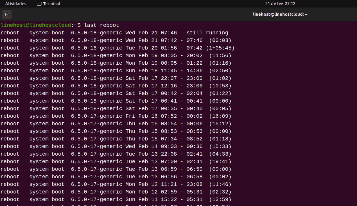 Como verificar o histórico de reinicialização do sistema no Linux - 3