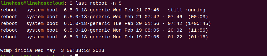 Como verificar o histórico de reinicialização do sistema no Linux - 2